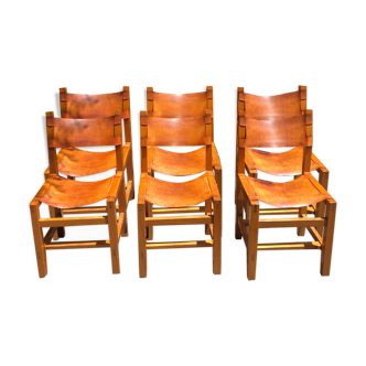 Chaises cuir et bois