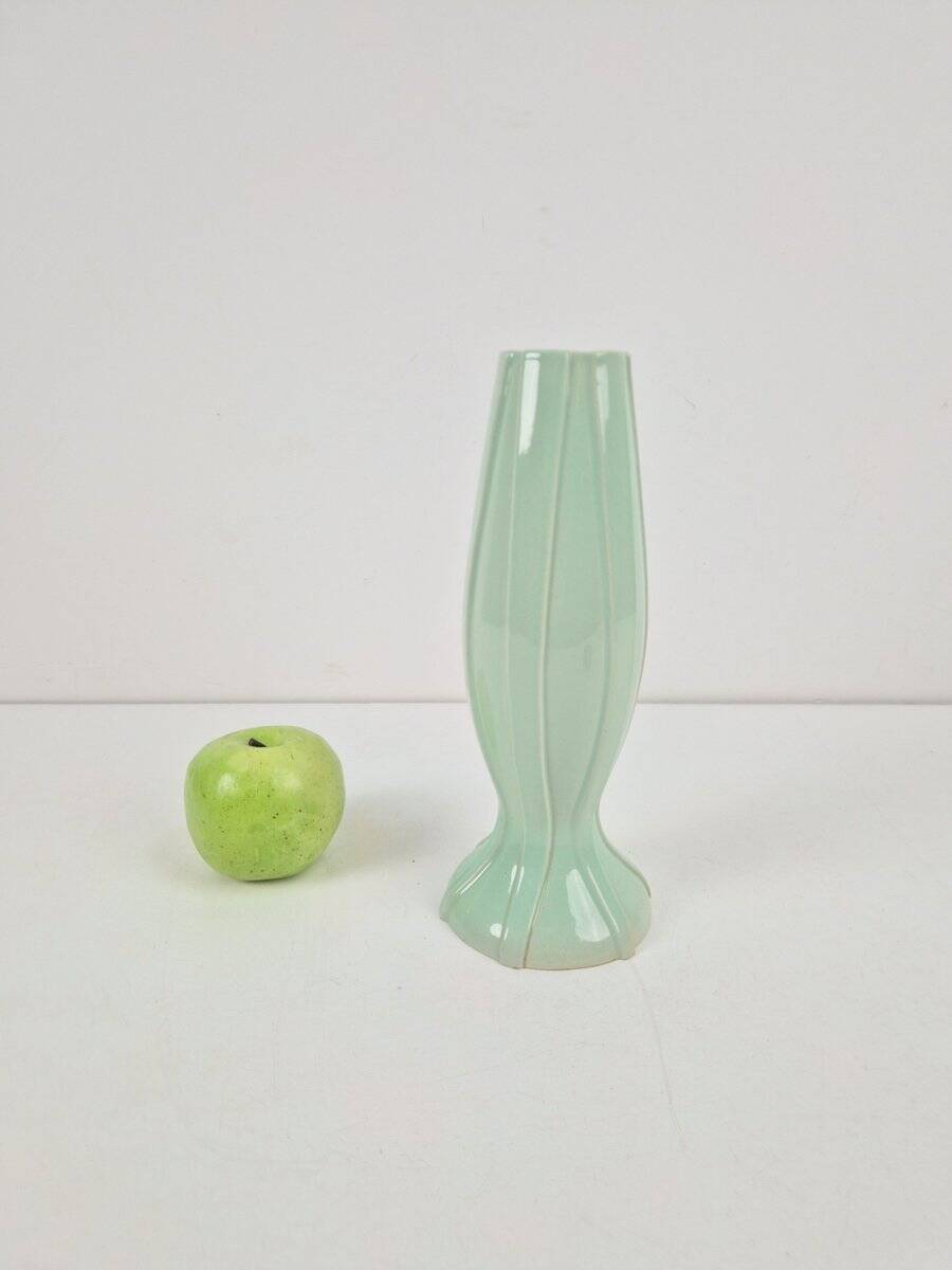 Art Deco Ceramic Pastel Green Vase by C. K., 1930s