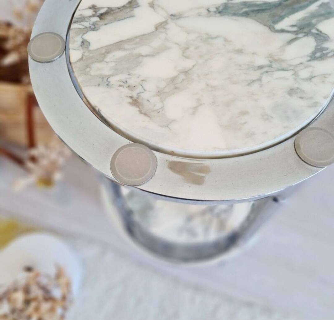 Marble and chrome side table, Italy 1970s