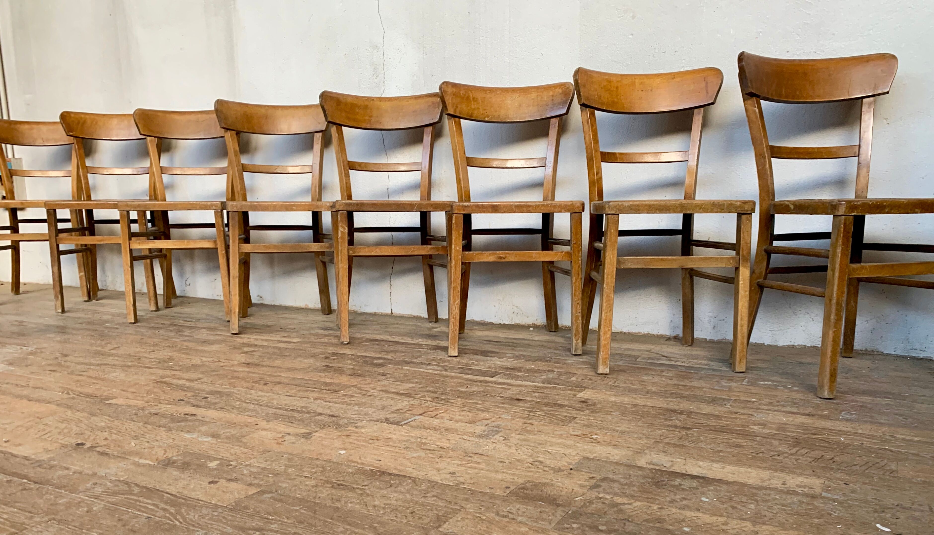 Series Lot of 8 chairs bistro Luterma in light wood Year 1950