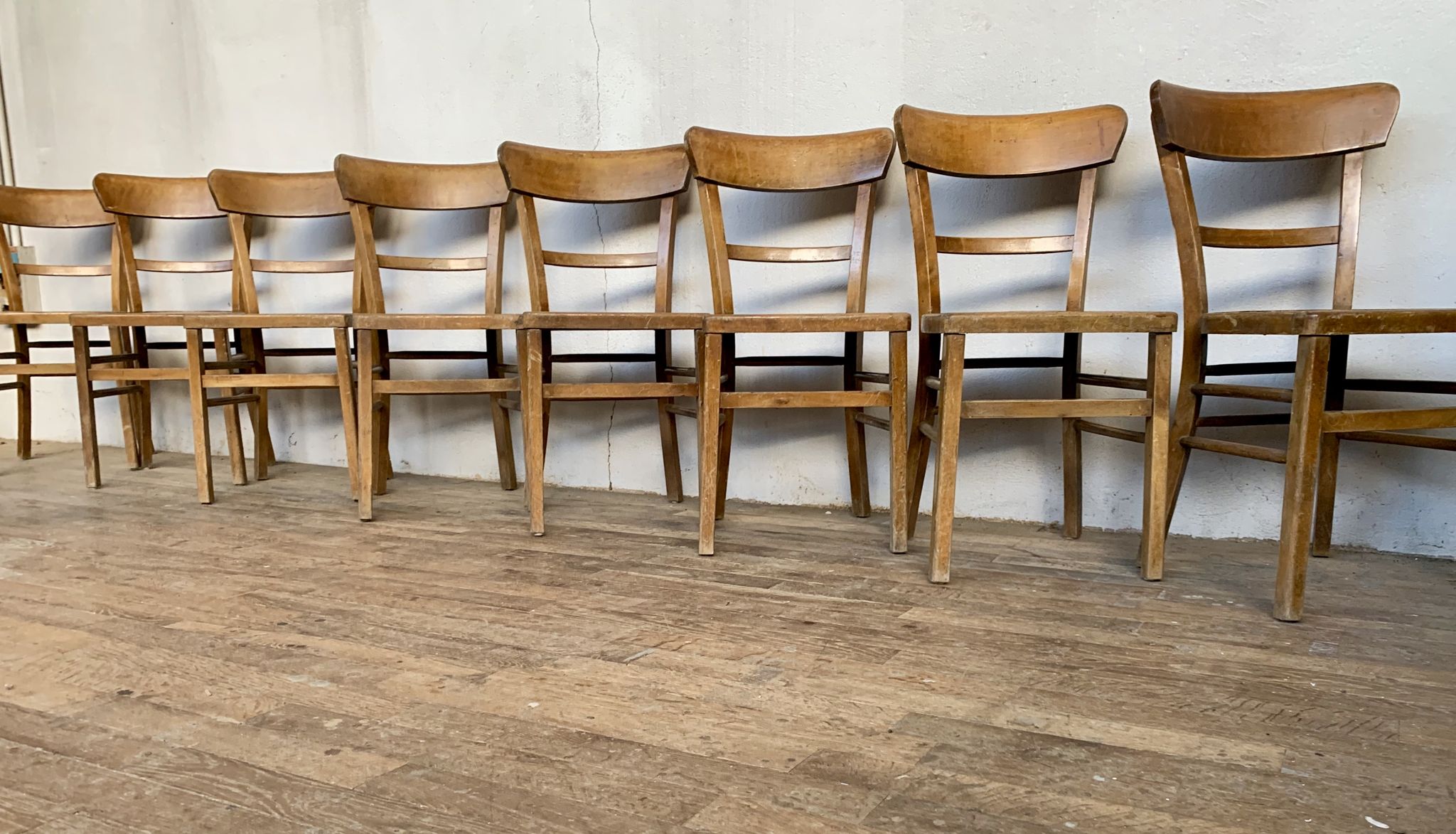 Series Lot of 8 chairs bistro Luterma in light wood Year 1950