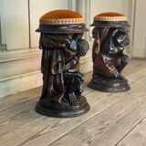 Paire de tabourets aux nubiens, sculptures polychromes, Venise vers 1880