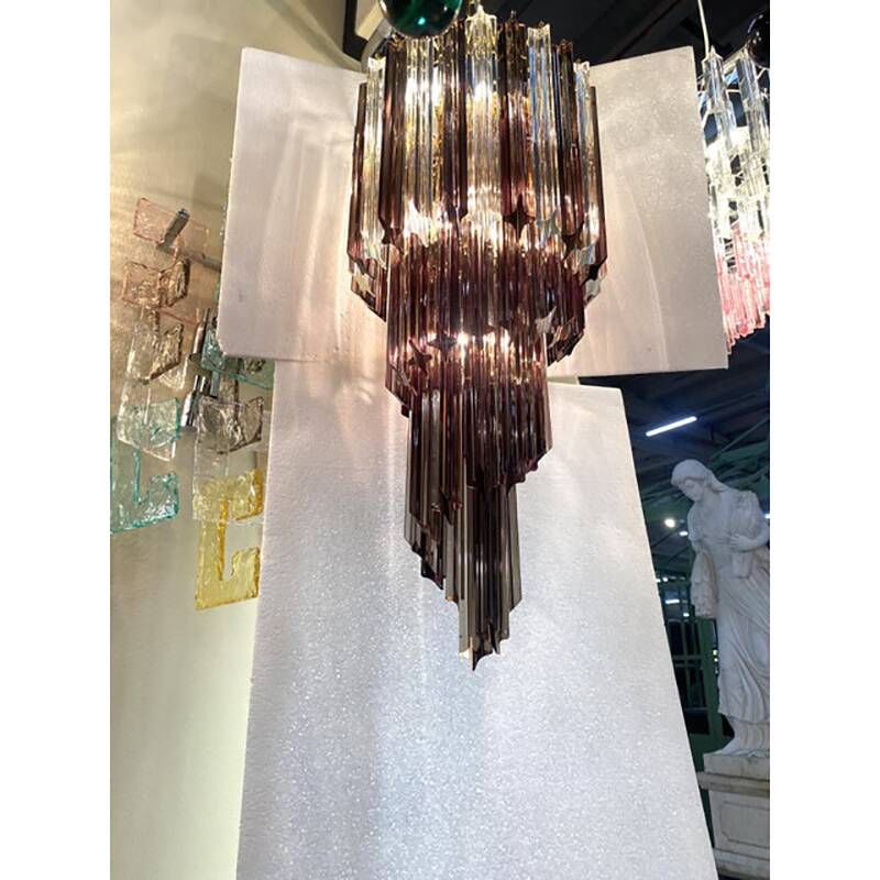 Smoked and Clear "Quadriedro" Cascade Chandelier Murano Glass