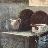 Oil painting of an interior scene 1940, portrait of children signed