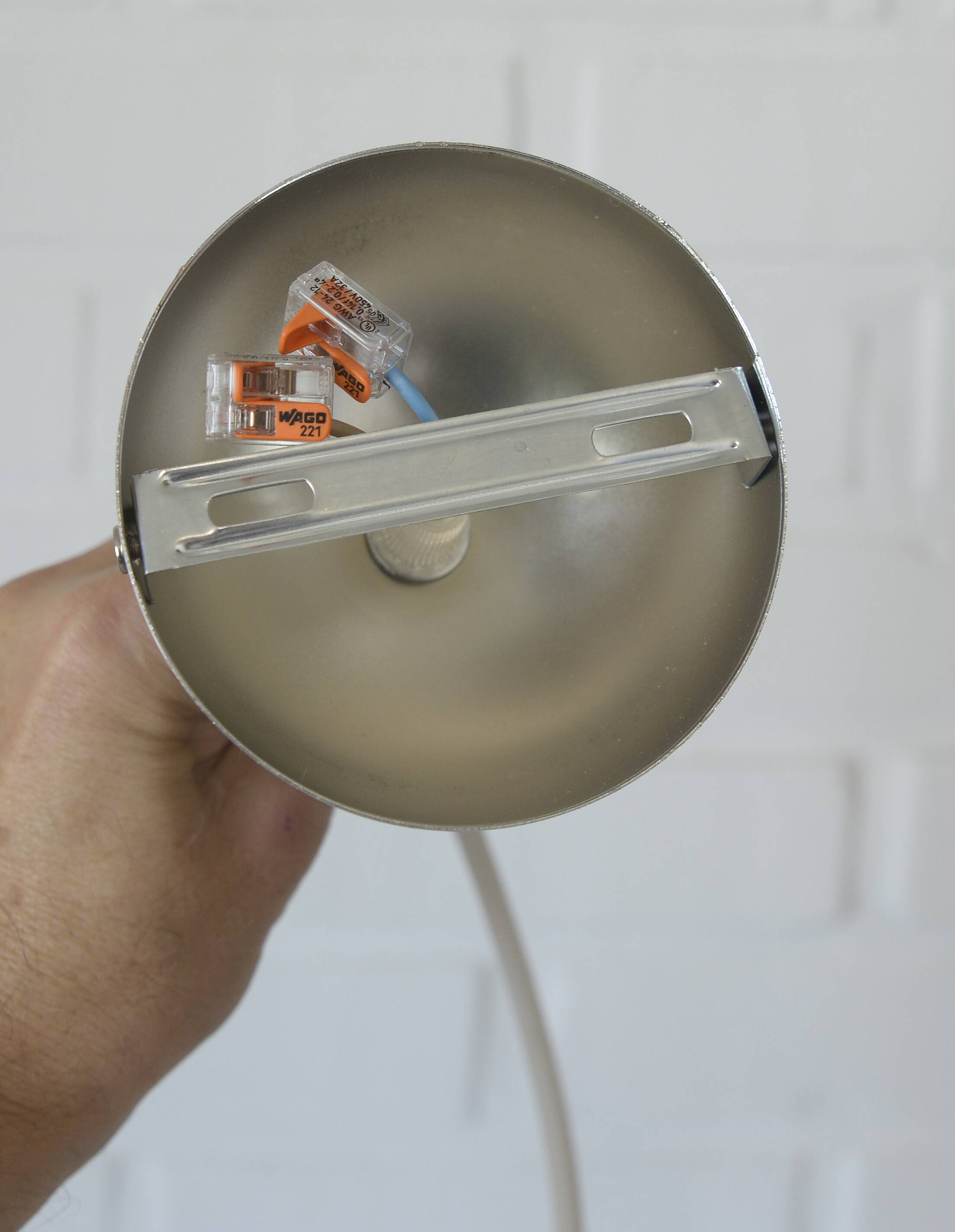 Vintage Trumpet Pendant Lamp Meblo Blue Plastic Hanging Light 1970's