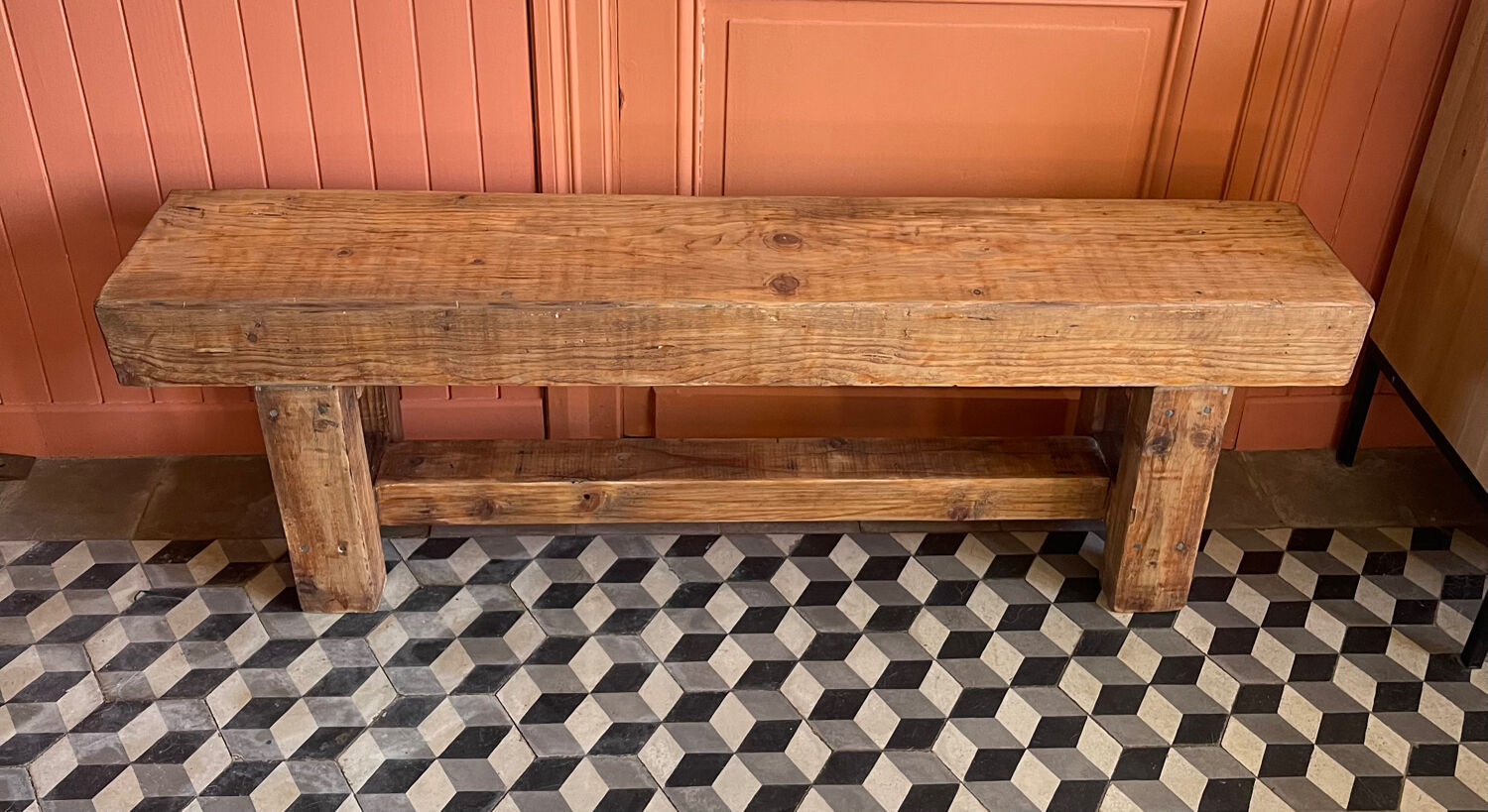 Old raw wooden bench