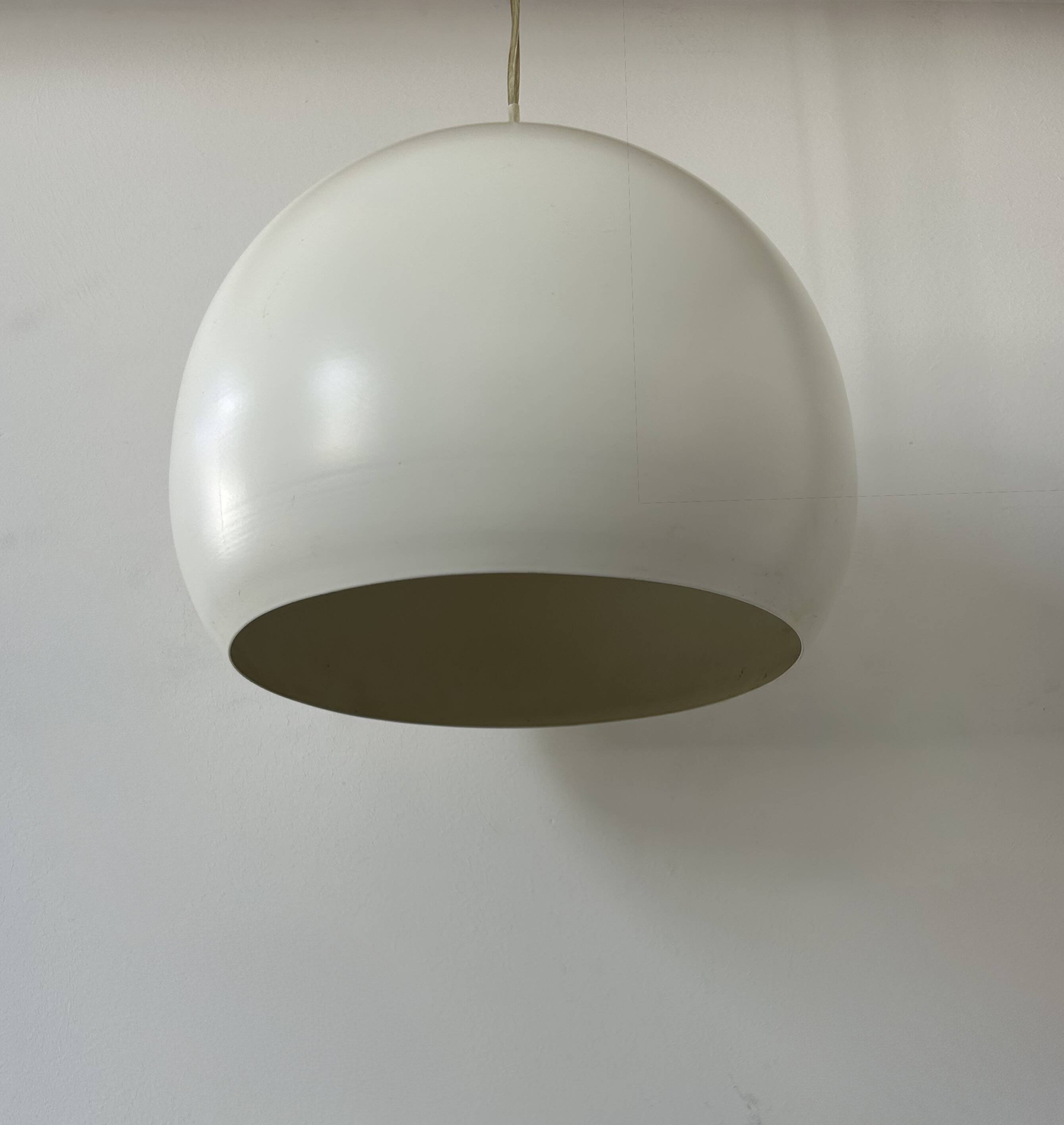 Vintage white metal pendant light, France 1980