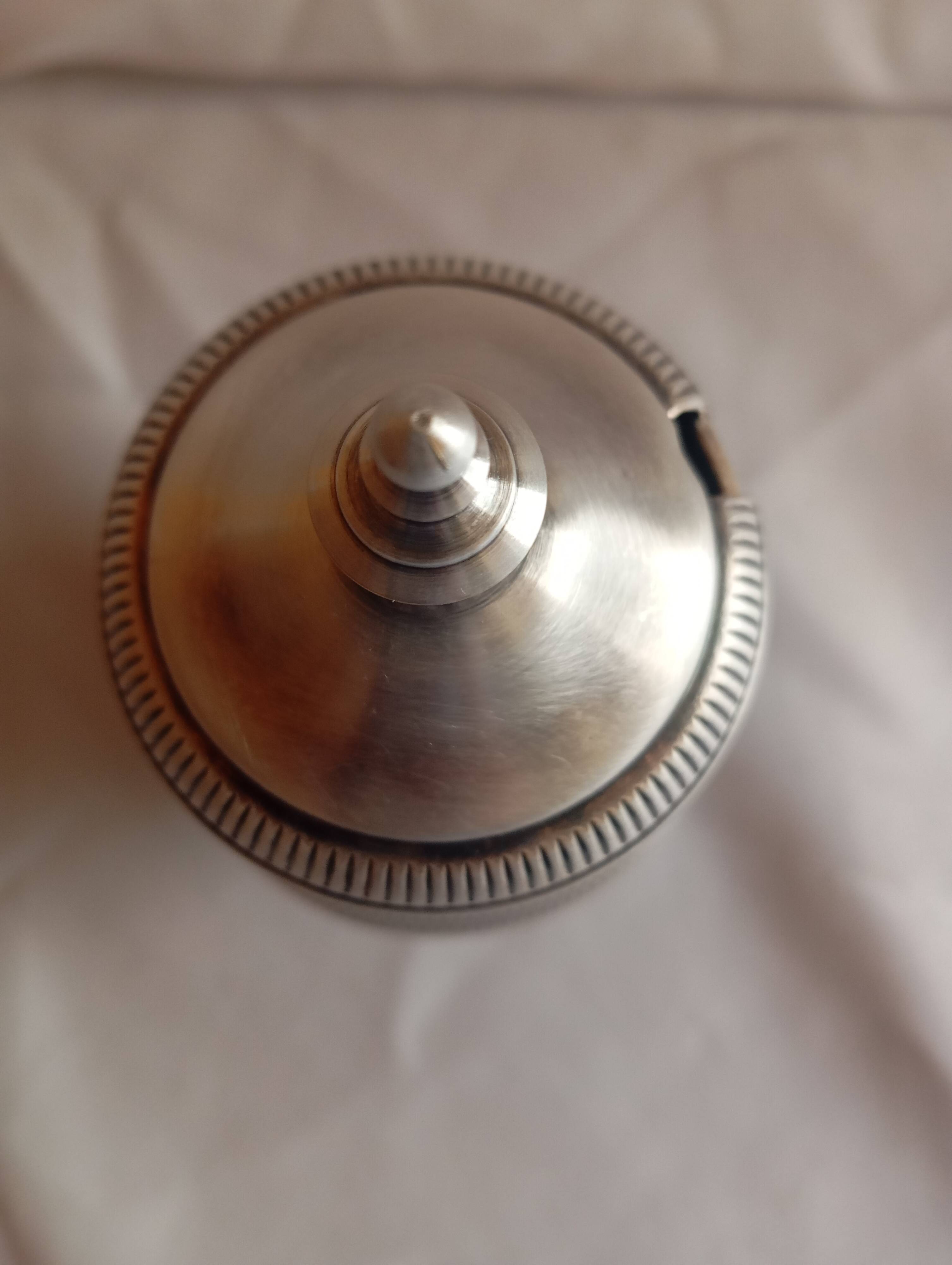 Silver metal mustard jar