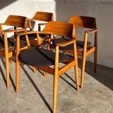 Set of 4 Model 411 armchairs in solid beech, Hartmut Lohmeyer, Wilkahn