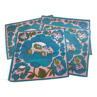 Lot de 4 serviettes torchons publicitaires Chambourcy Vintage 1970. Imprimé sur tissu de coton