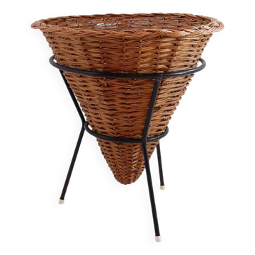 Panier en métal et osier, 1960