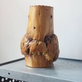 Vintage carved brutalist burl wood vase