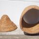 Old basket, burgundy straw and bramble, woven basket with lid, pantry