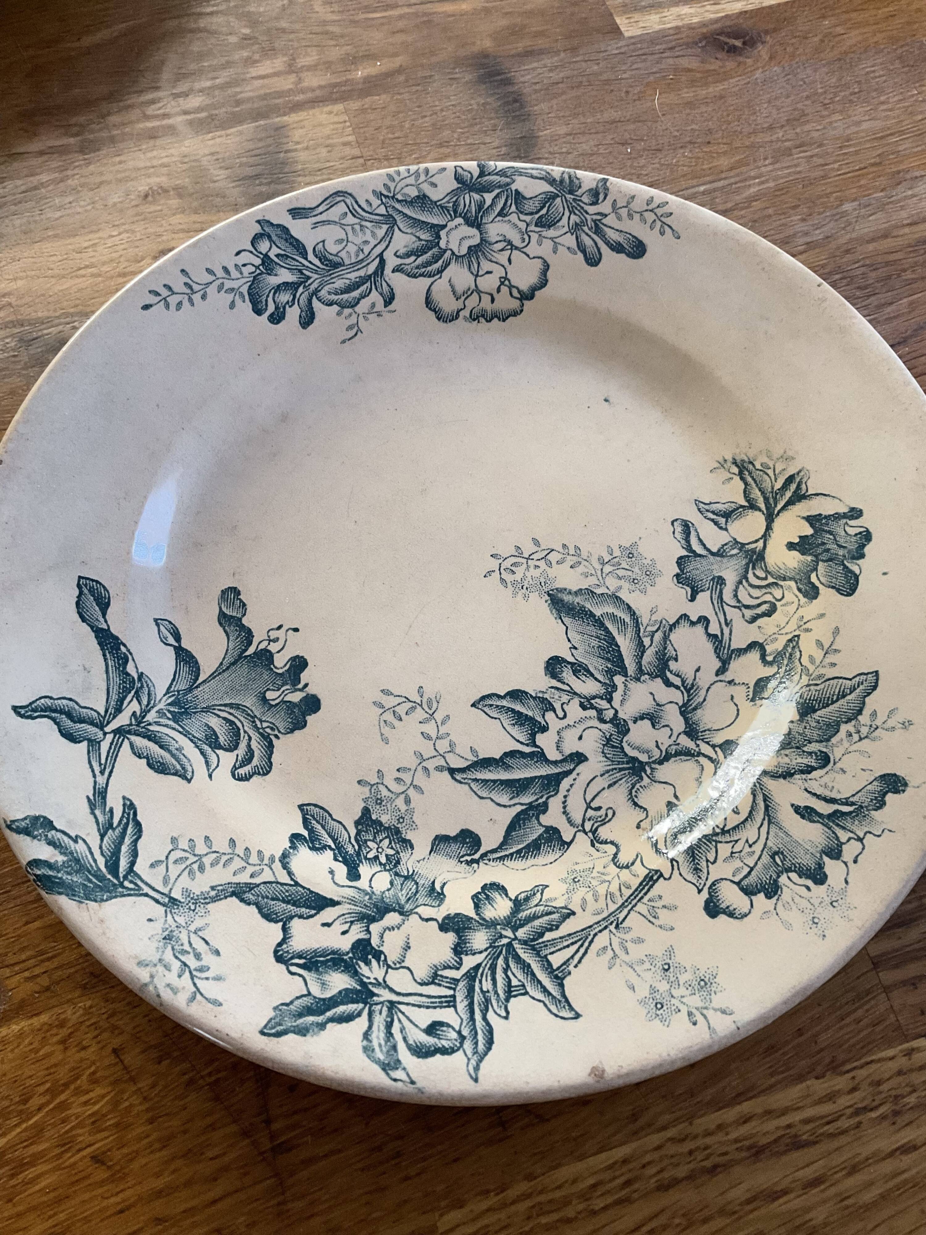 Assiette Terre de fer, floral faïence de lyon