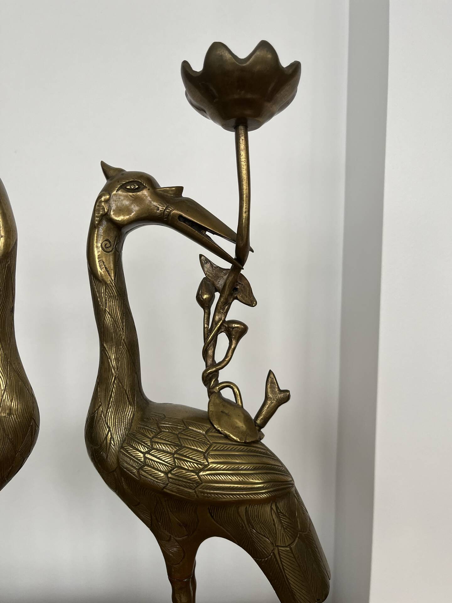 Paire de grands bougeoirs « Hérons » laiton  H45cm
