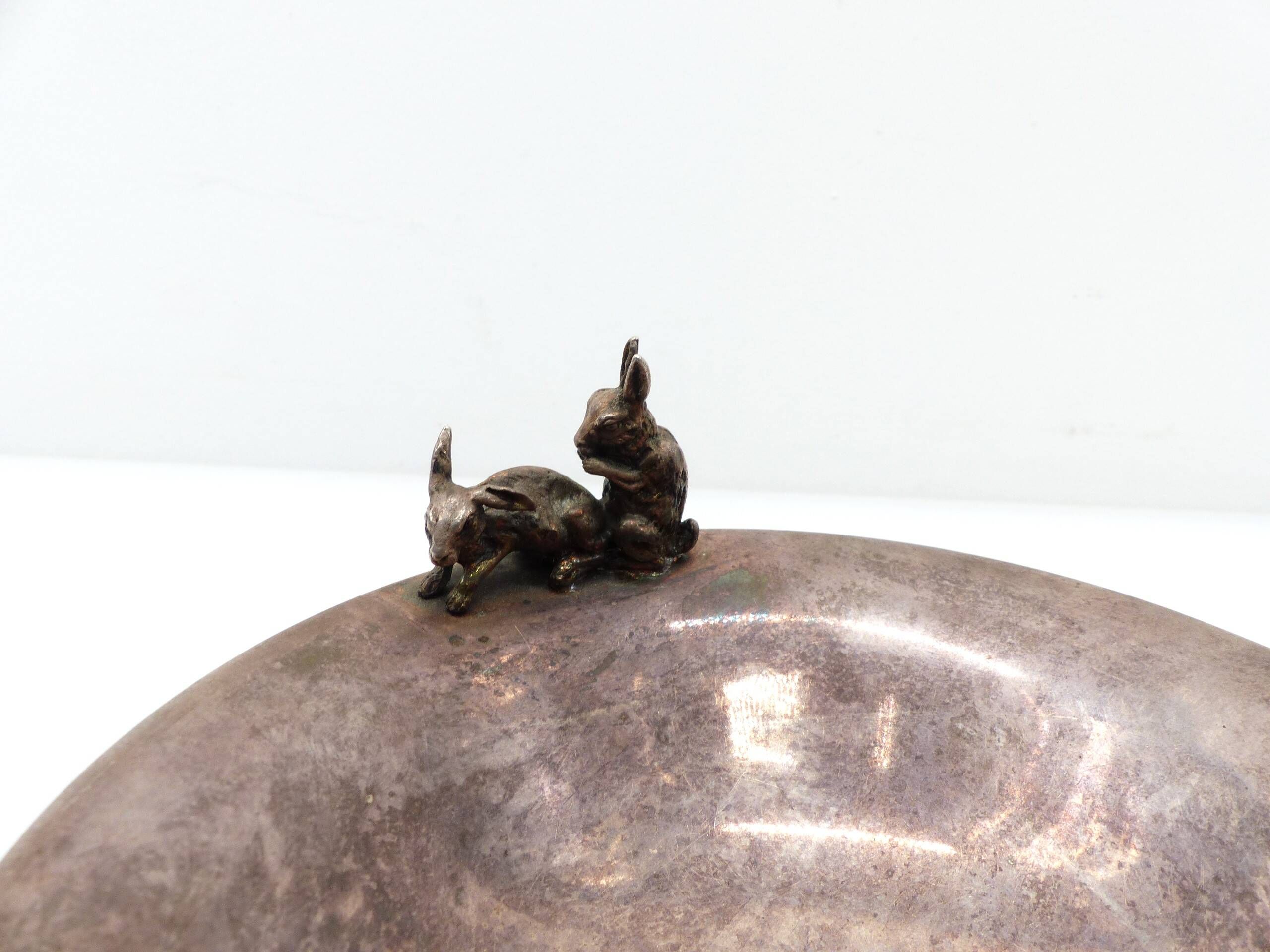 Silver-plated metal cup with two rabbits – Europe, mid-20th century