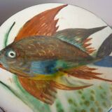 Ceramic dish, enameled terracotta, signed Puigdemont, 1960s, fish