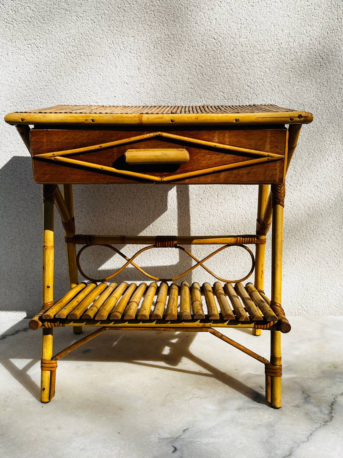 Bedside table 1960 bamboo rattan