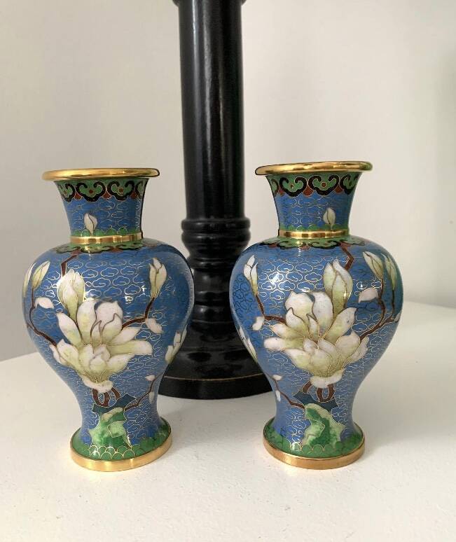 Deux vases vintage émail cloisonné chinois - années 1970-1980