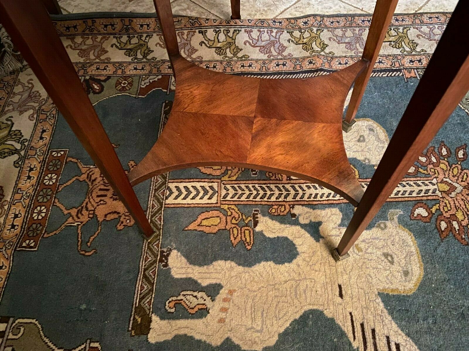 Oval pedestal table with a drawer and a tablet decorated inlaid Louis XVI style