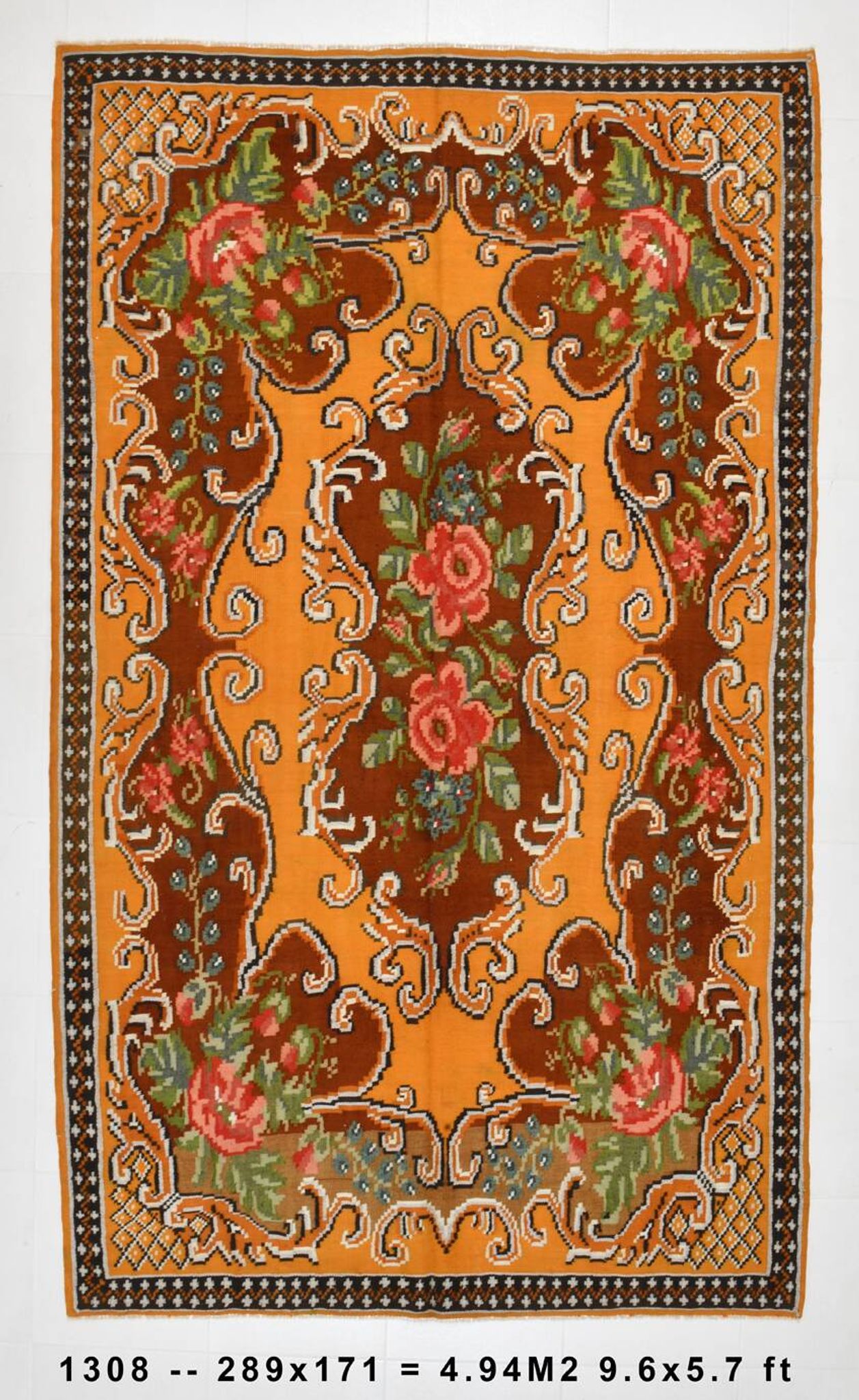 Wine Red & Orange Classic Vintage Kilim Rug, 171x289Cm