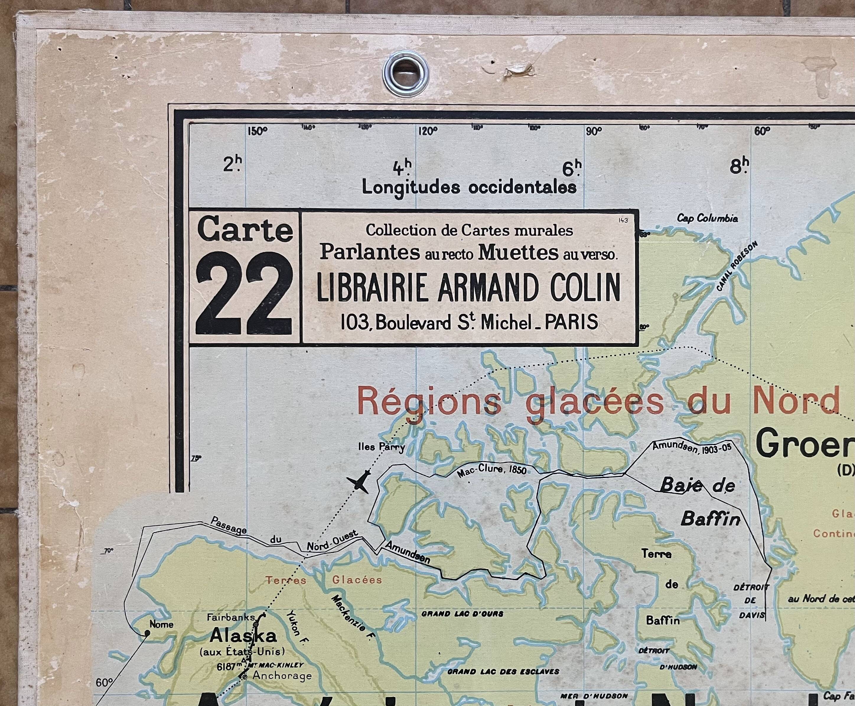 Ancienne carte scolaire Vidal-Lablache 22, 1958 - Planisphère, colonies