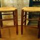 Pair of beech stools with straw seats