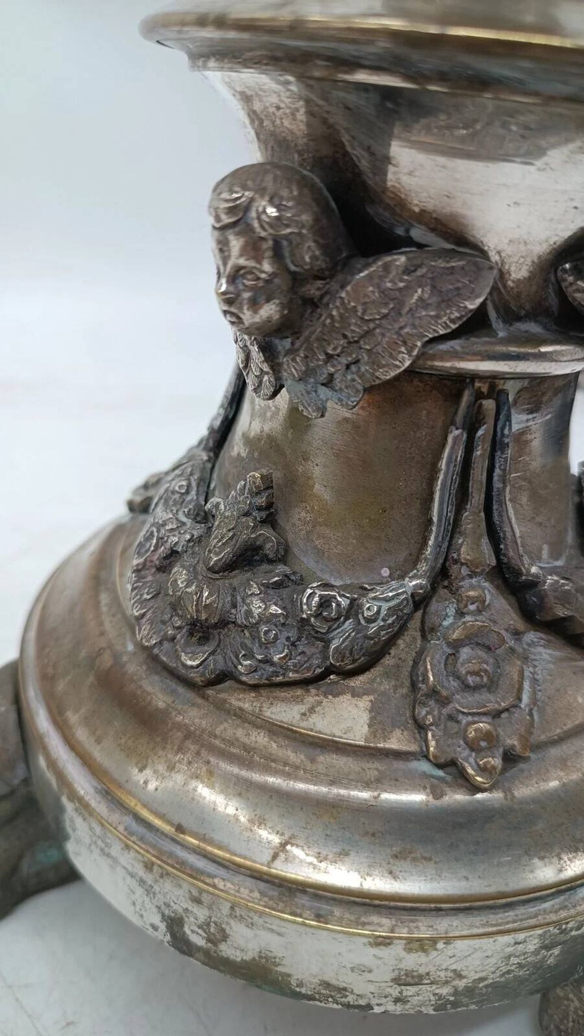 Pair of silver-plated bronze candlesticks in the Empire style, early 19th century, height 70 cm