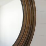 Grand miroir mural vintage en bois de chêne tourné, miroir de courtoisie rond rustique