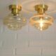 Set Of 2 Vintage Amber Glass Sconces MCM Brass Flush Mount Lights
