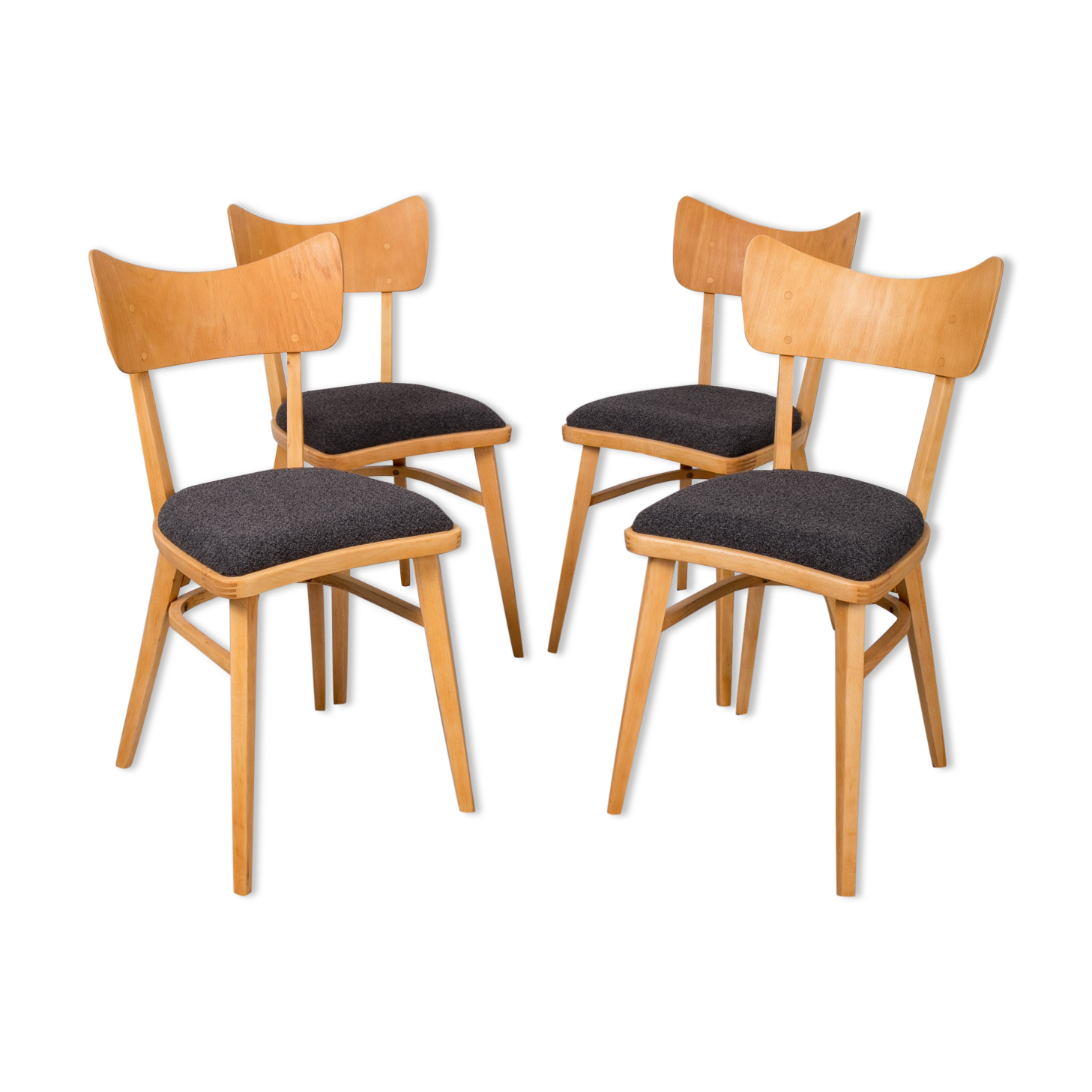 Set of 4 Dining Chairs, 1960s, Czechoslovakia, Midcentury, Reupholstered