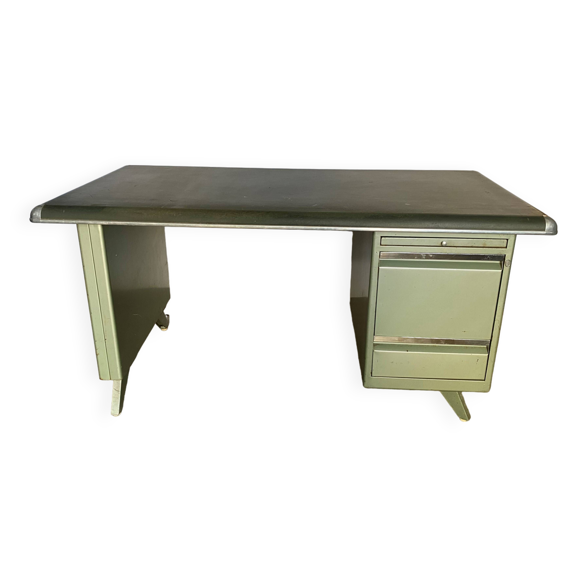 Bureau de direction métallique atal à 3 tiroirs industriel métal 1950