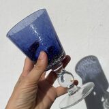 Set of 5 blue bubble stemmed glasses