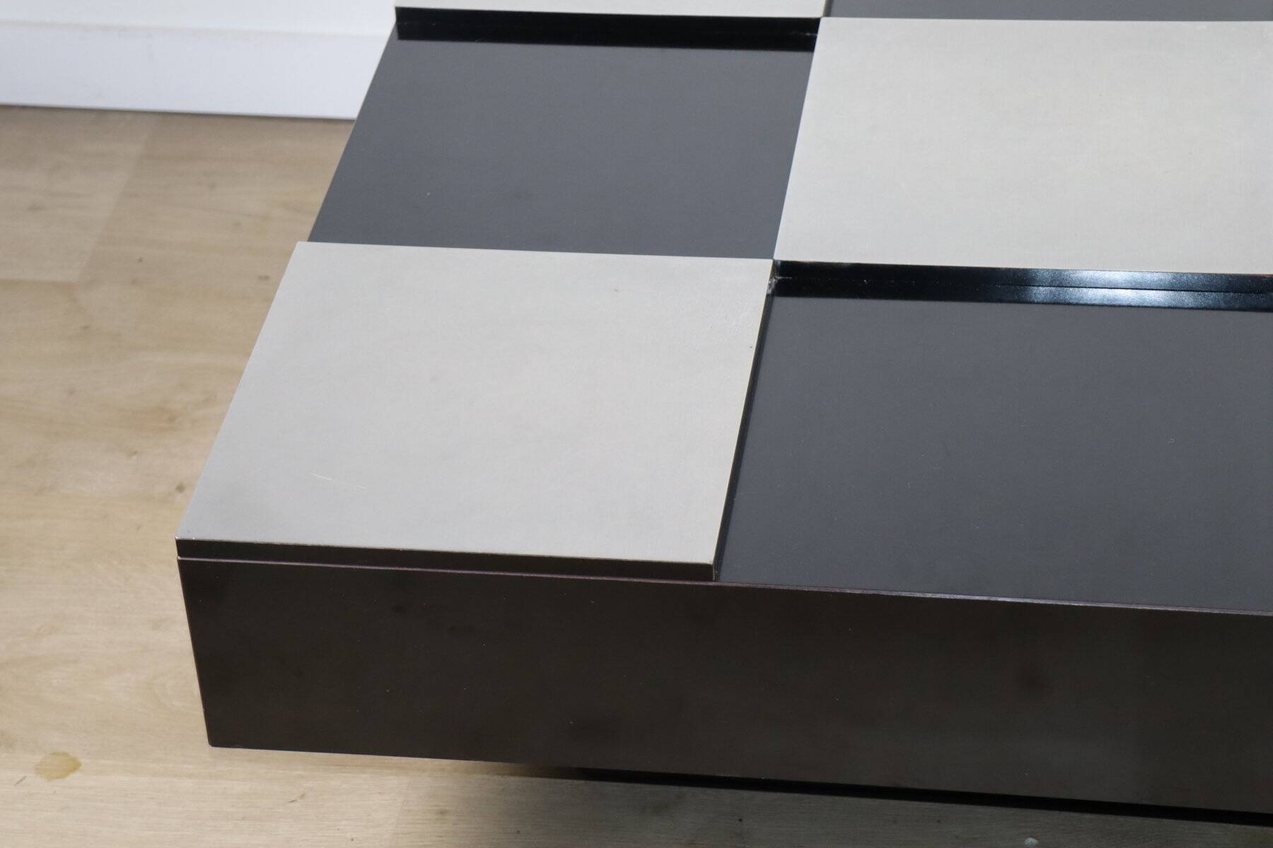 Vintage coffee table in lacquered wood and aluminium - 1970s