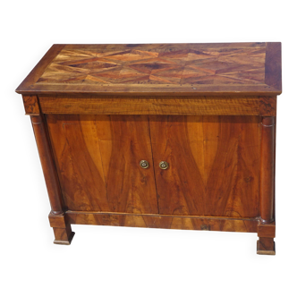 Buffet Empire, plateau en losanges, marqueterie de bois