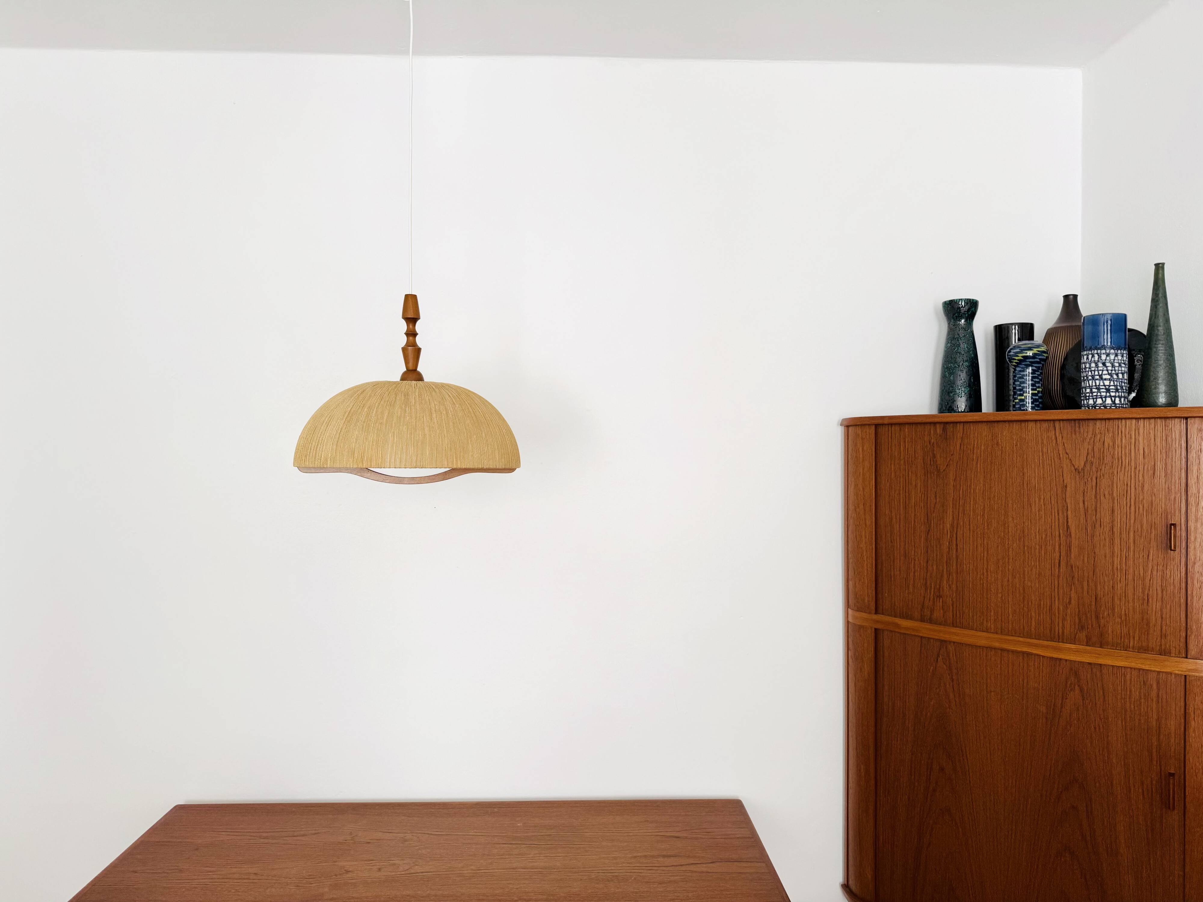 Teakwood and Raffia Bast Pendant Lamp by Temde