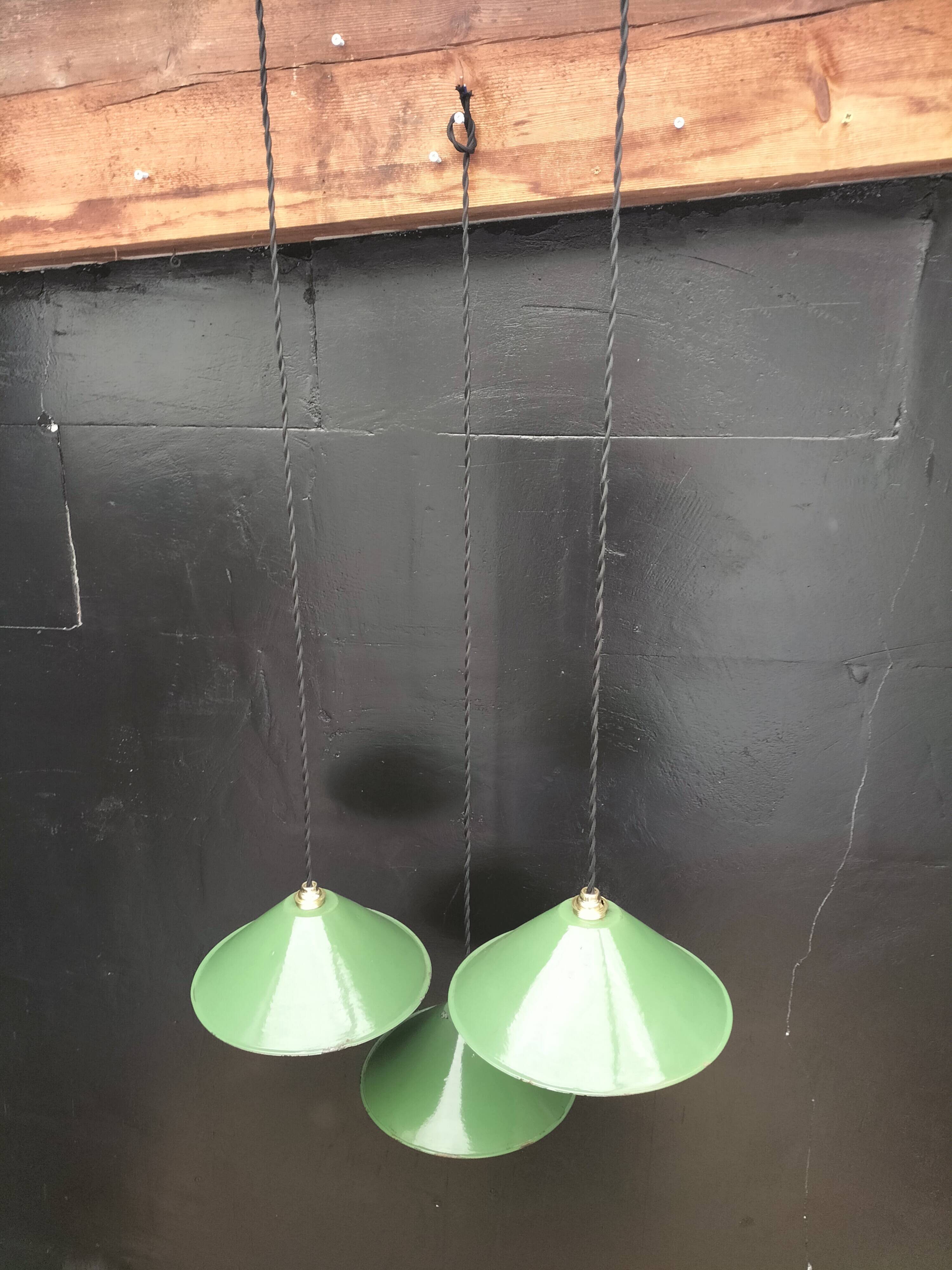 Enameled sheet metal cone pendants