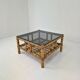 Italian bamboo coffee table with smoked glass, 1970s