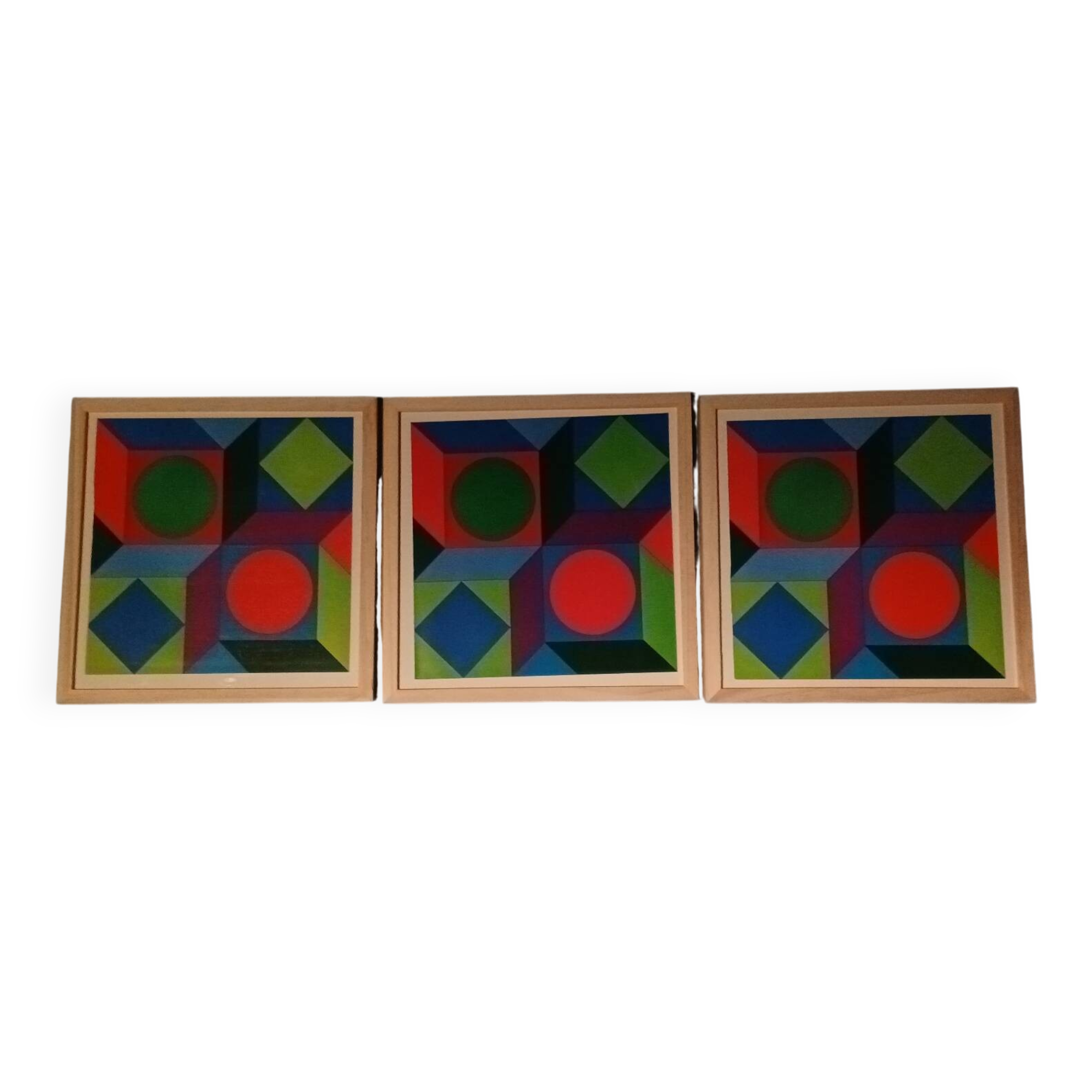 Vintage Optical Art Triptych - Victor Vasarely - 3 Frames 30x30cm