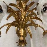 Vintage 1970s golden metal palm chandelier in the style of JANSEN.