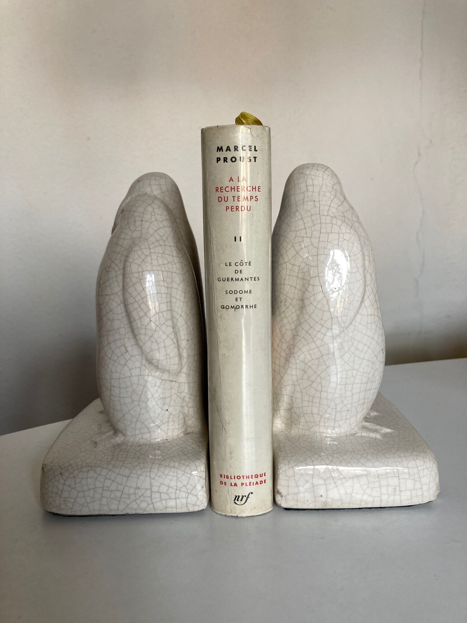 Pair of greenhouses modernist penguin books in cracked art deco earthenware