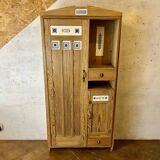 Art Nouveau wardrobe in pine with ceramic tiles, early 20th century.