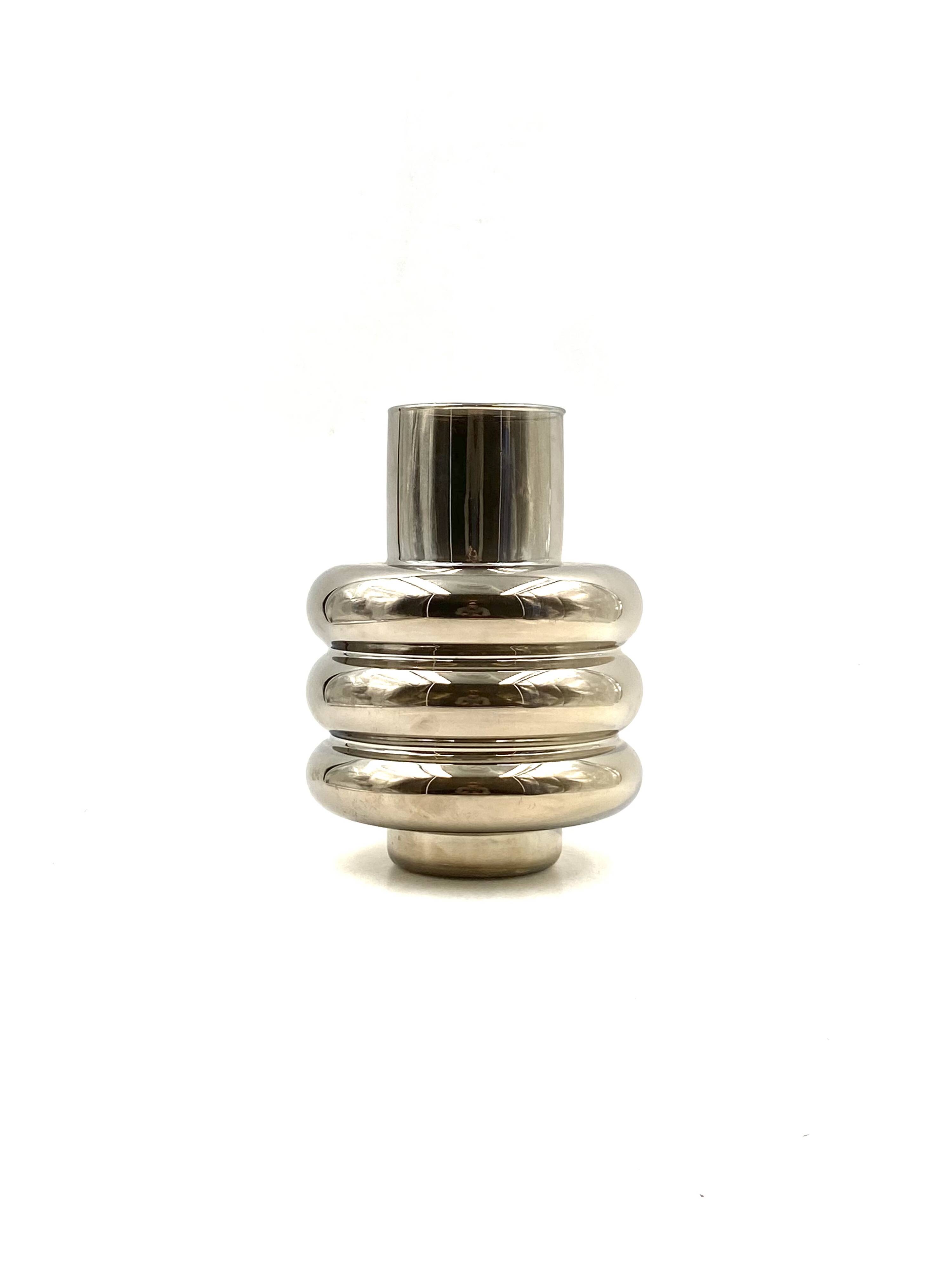 Chromium-plated thin glass vase, Italy 1990s