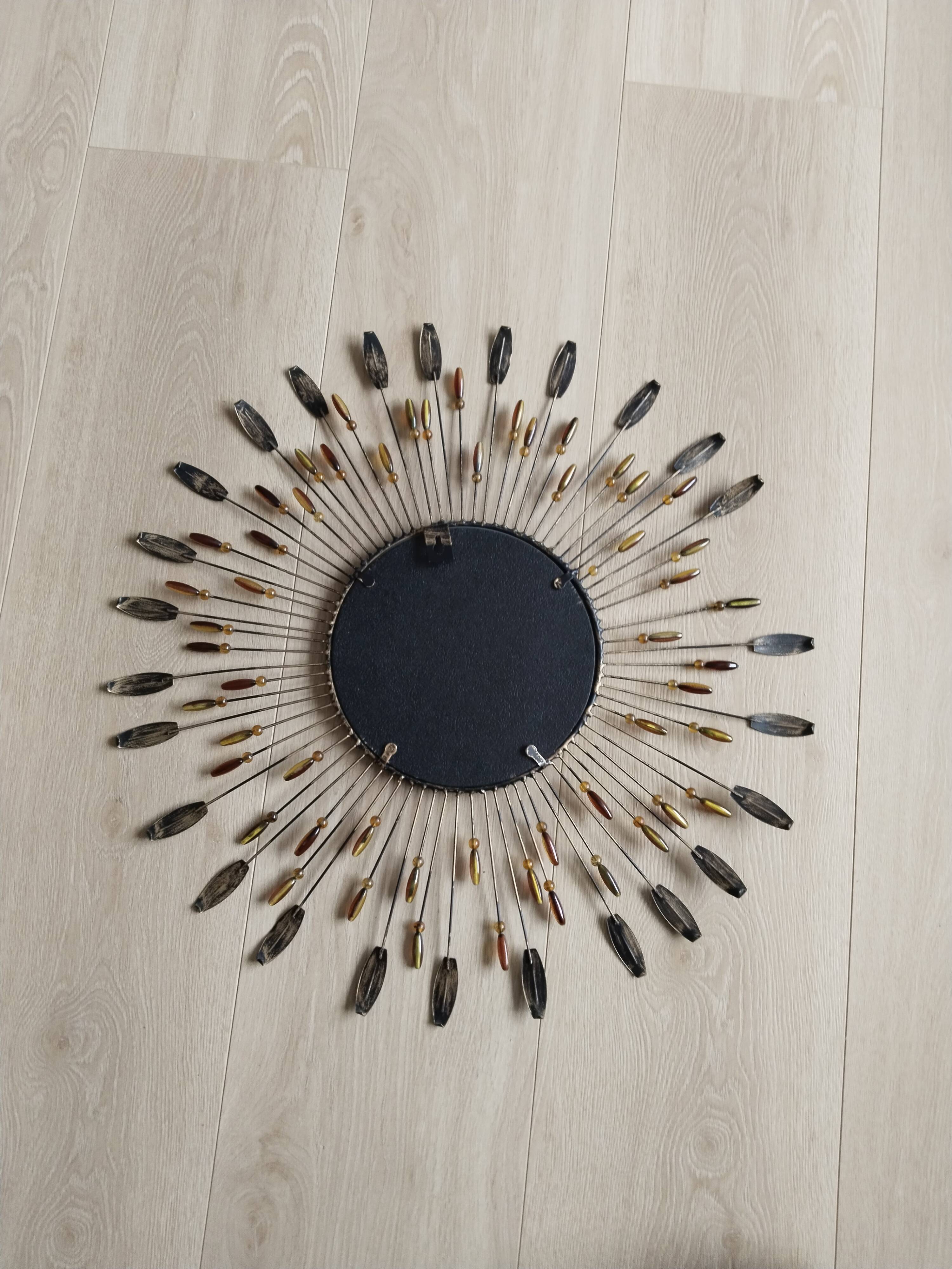 Vintage French metal sun mirror, 52 cm