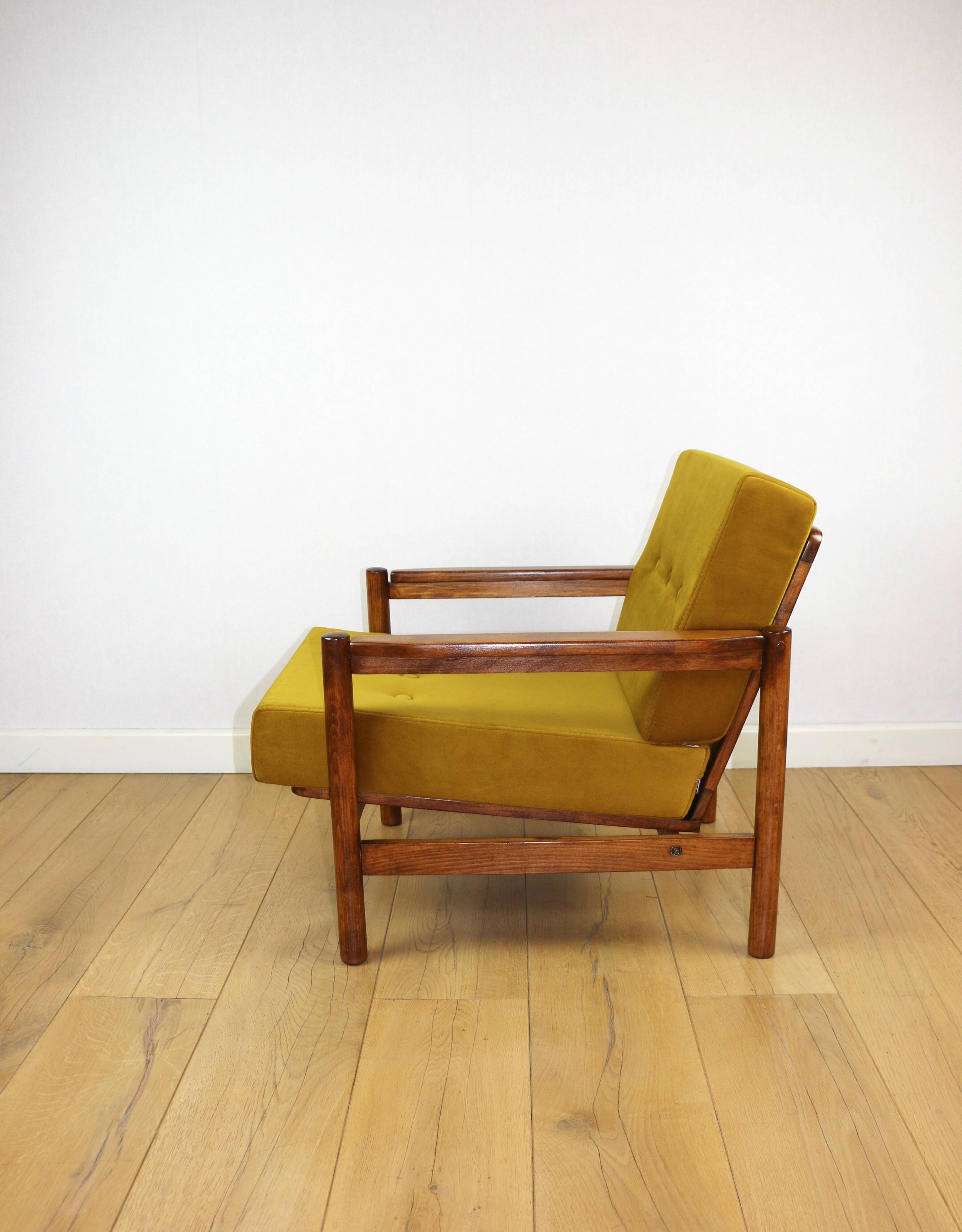 Wooden armchair designed by Z. Baczyk brown vintage yellow-olive