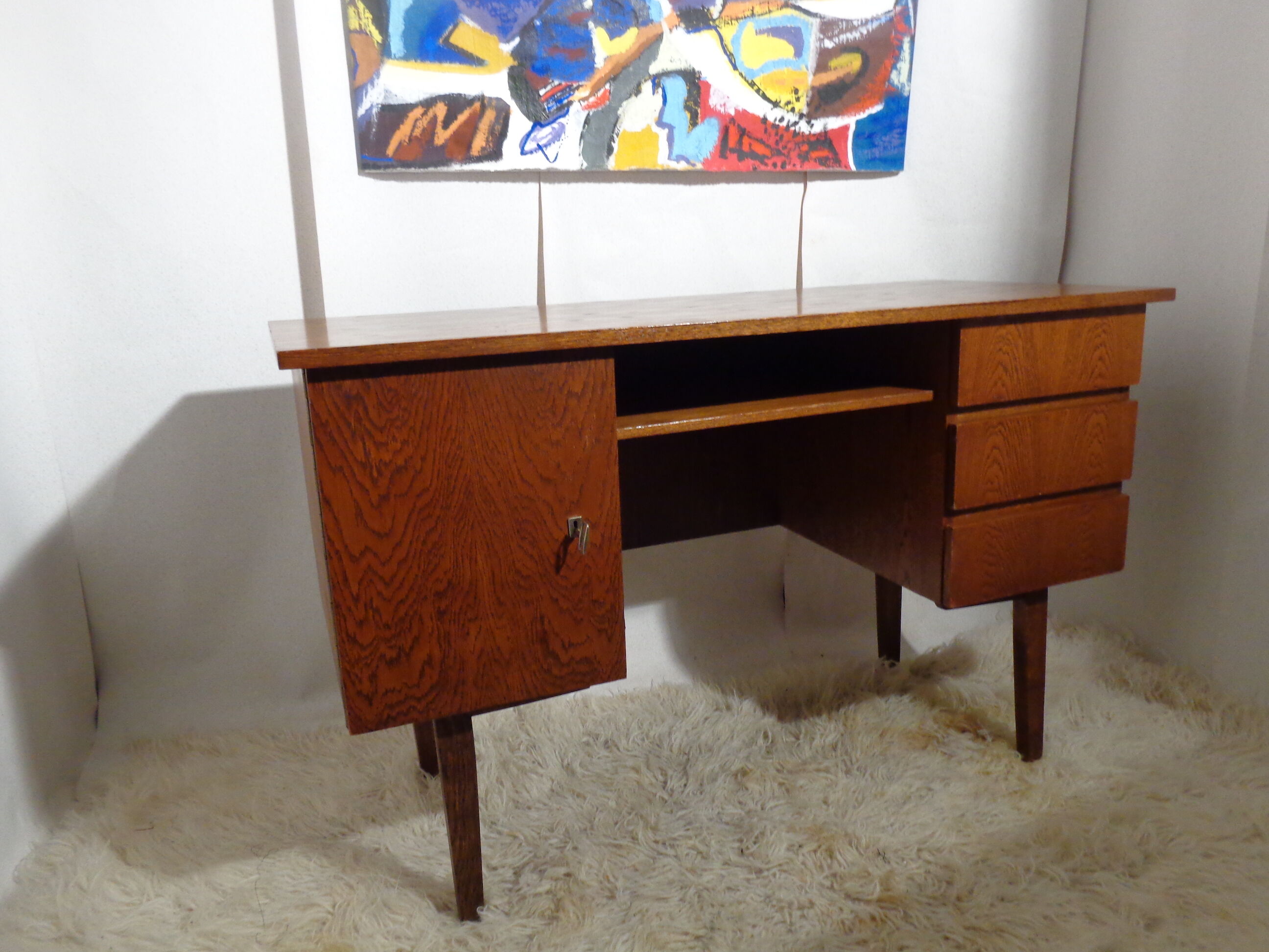 Scandinavian vintage office of the 60s light oak