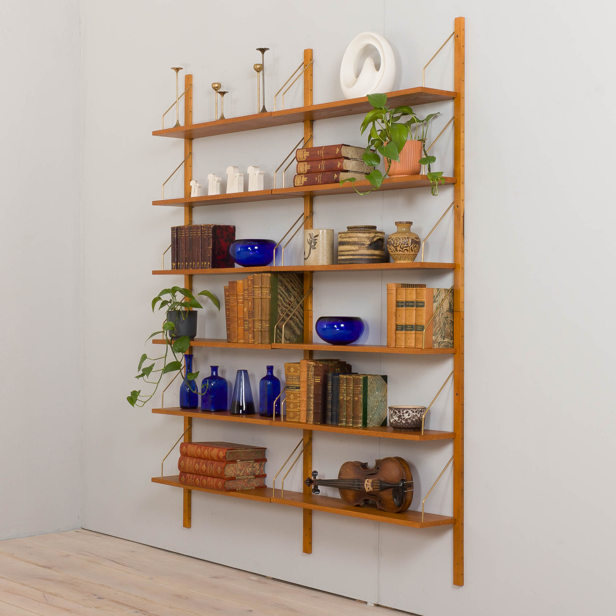 Danish oak modular shelving system 12 shelves