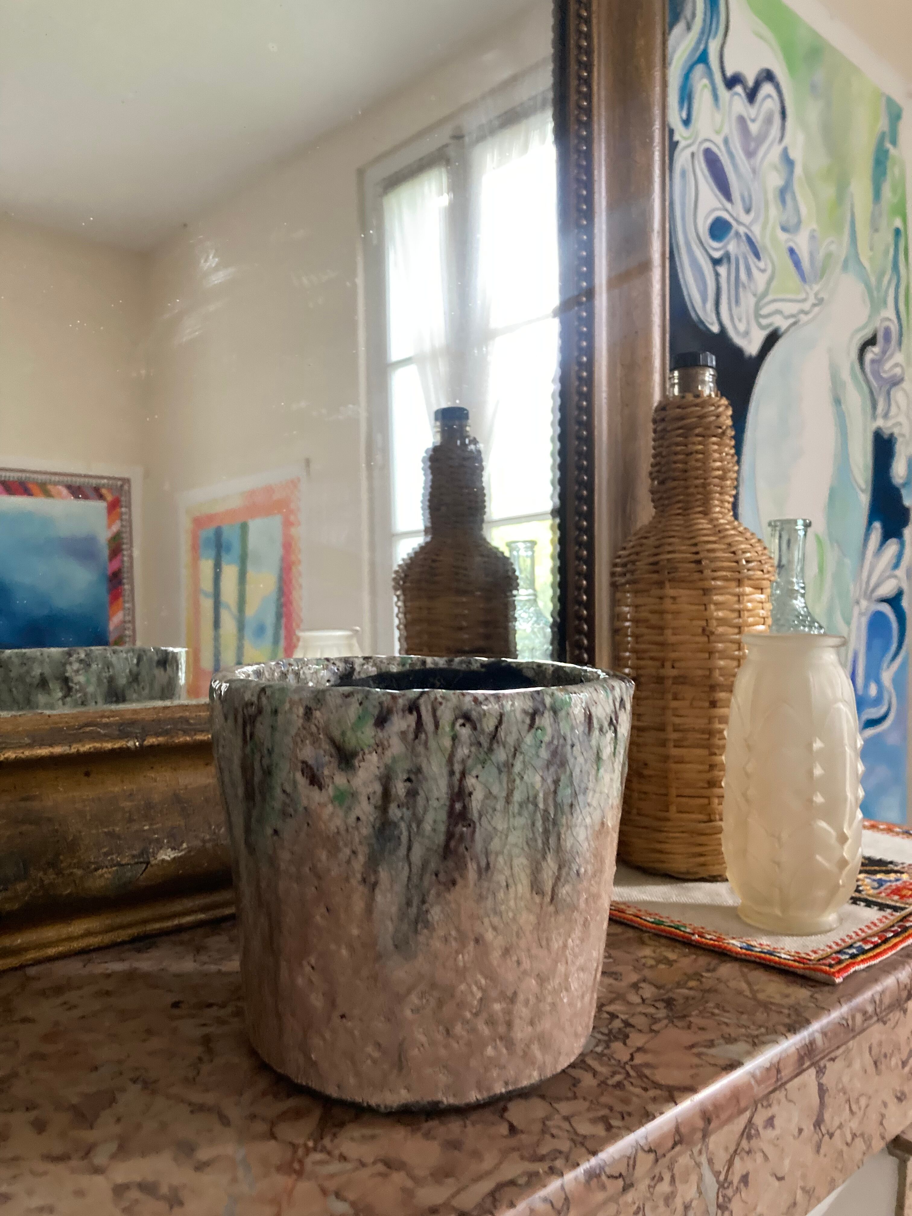 Pot cover stoneware cooking with Raku gray green