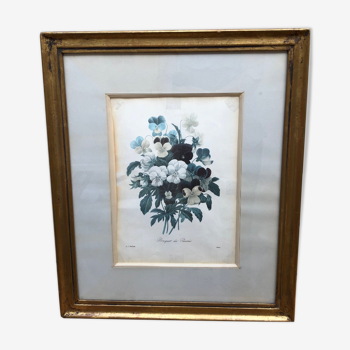 Former botanical board gilded frame PJ Redouté "Bouquet of Thoughts" Printing Victor 19th