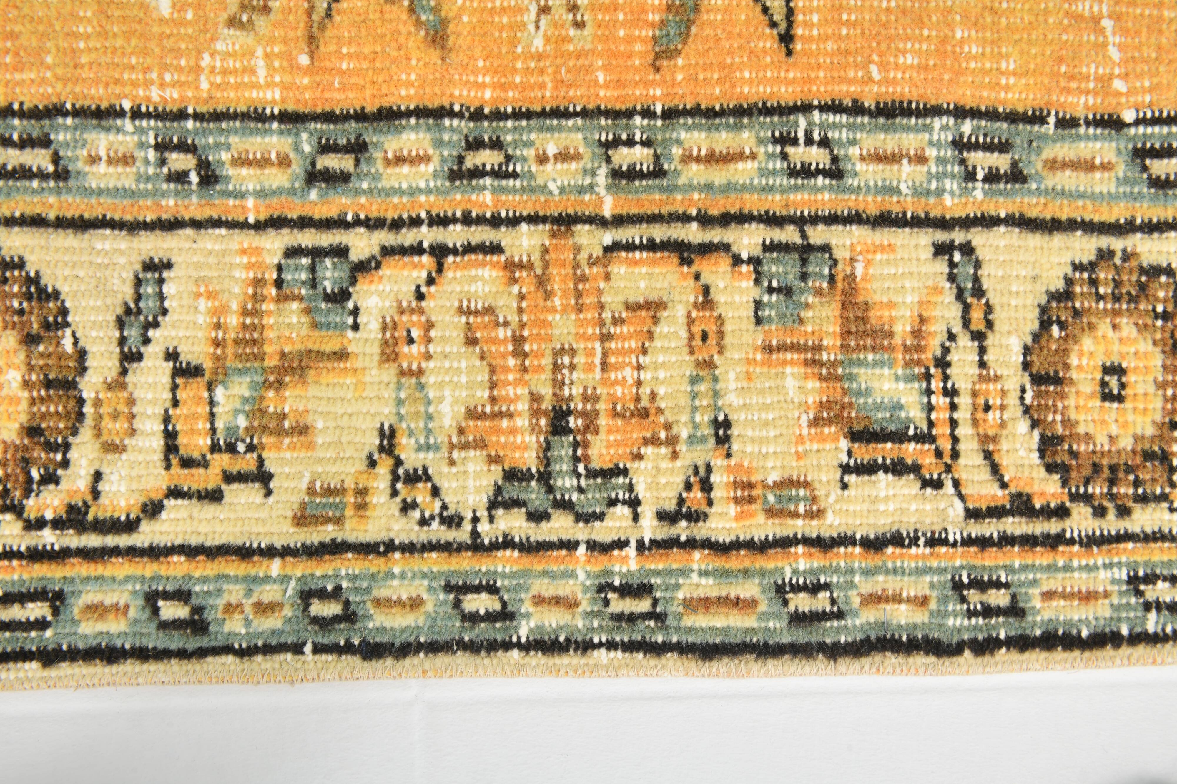 5x9 Vintage Yellow & Green Oriental Turkish Rug, 157x273Cm